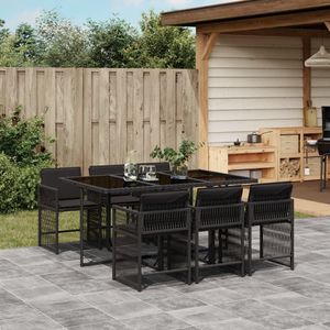 vidaXL - 7-delige - Tuinset - met - kussens - poly - rattan - zwart