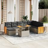 vidaXL - 9-delige - Loungeset - met - kussens - poly - rattan - grijs