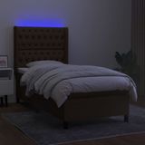 vidaXL Boxspring met matras en LED stof donkerbruin 90x190 cm