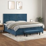 vidaXL Boxspring met matras fluweel donkerblauw 200x200 cm