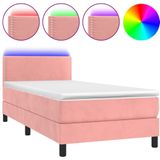 vidaXL Boxspring met matras en LED fluweel roze 90x200 cm