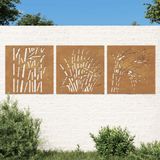 vidaXL Wanddecoratie tuin 3 st grasontwerp 55x55 cm cortenstaal