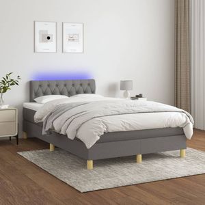 VidaXL Boxspring met Matras en LED Stof Donkergrijs 120x200 cm