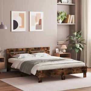 vidaXL Bedframe met hoofdeinde en LED gerookt eikenkleurig 150x200 cm
