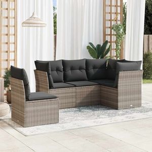 vidaXL - 5-delige - Loungeset - met - kussens - poly - rattan - lichtgrijs