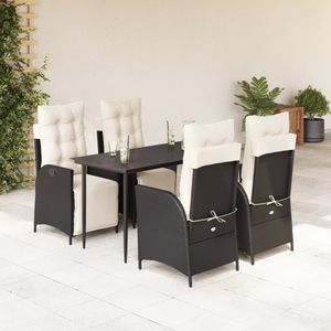 vidaXL 5-delige Tuinset met kussens poly rattan zwart