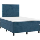 vidaXL Boxspring met matras en LED fluweel donkerblauw 120x190 cm