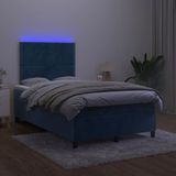 vidaXL Boxspring met matras en LED fluweel donkerblauw 120x190 cm