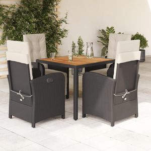 vidaXL 5-delige Tuinset met kussens poly rattan zwart