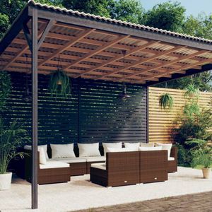 vidaXL 9-delige Loungeset met kussens poly rattan bruin