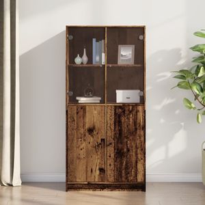 vidaXL Hoge kast met deuren 68x37x142 cm bewerkt hout oud houtkleurig