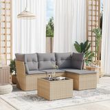 vidaXL 5-delige Loungeset met kussens poly rattan beige