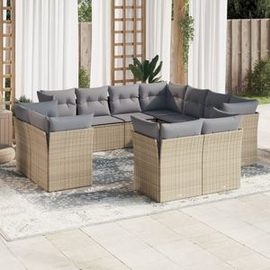 vidaXL - 11-delige - Tuinset - met - kussens - poly - rattan - beige