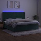 vidaXL Boxspring met matras en LED fluweel donkergroen 200x200 cm