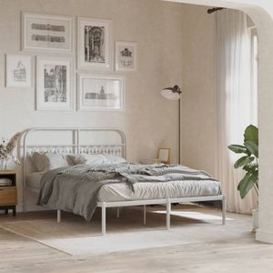 vidaXL Bedframe met hoofdbord metaal wit 140x200 cm