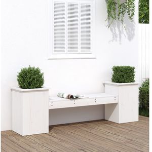 vidaXL Bankje met plantenbakken 184,5x39,5x56,5 cm grenenhout wit