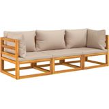 vidaXL 3-delige Loungeset met kussens massief hout taupe