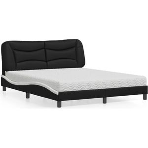 vidaXL Bed met matras kunstleer zwart en wit 160x200 cm