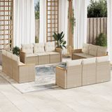 vidaXL 12-delige Loungeset met kussens poly rattan beige