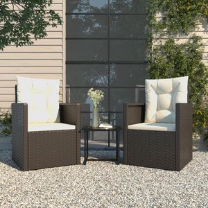 vidaXL - 3-delige - Loungeset - met - kussens - poly - rattan - zwart