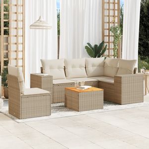 vidaXL 6-delige Loungeset met kussens poly rattan beige