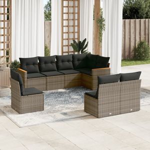 vidaXL - 8-delige - Loungeset - met - kussens - poly - rattan - grijs