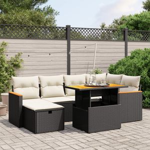 vidaXL 7-delige Loungeset met kussens poly rattan zwart