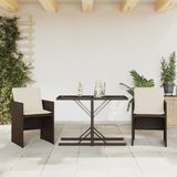 vidaXL 3-delige Bistroset met kussens poly rattan bruin