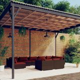 vidaXL 9-delige Loungeset met kussens poly rattan bruin