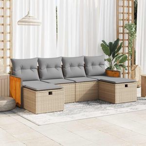 vidaXL 6-delige Loungeset met kussens poly rattan beige