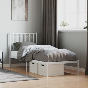 vidaXL Bedframe met hoofdbord metaal wit 75 x 190 cm