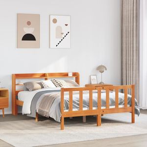 vidaXL Bedframe met hoofdbord massief grenenhout wasbruin 120x190 cm