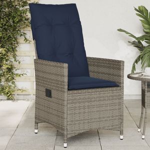 vidaXL - Tuinstoel - Grijs - Poly Rattan - Verstelbaar met Kussens