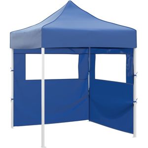 VidaXL Inklapbare Partytent 2x2m Staal Blauw + 2 Zijwanden