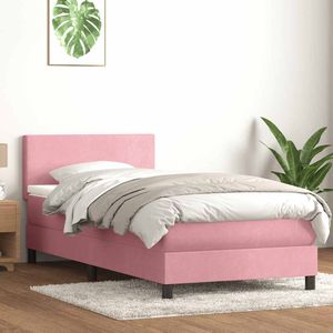 vidaXL Boxspring met matras fluweel roze 90x220 cm