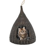 vidaXL Kattenhuis met kussen tipi 40x60 cm natuurlijk wilgen grijs