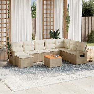 vidaXL 9-delige Loungeset met kussens poly rattan beige