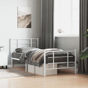 vidaXL - Bedframe - met - hoofd- - en - voeteneinde - metaal - witx190 - cm