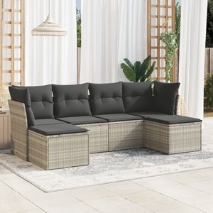 vidaXL - 6-delige - Loungeset - met - kussens - poly - rattan - lichtgrijs