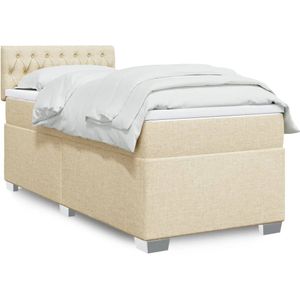 vidaXL Boxspring met matras stof crèmekleurig 90x200 cm