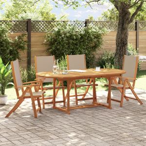 vidaXL - 5-delige - Tuinset - massief - acaciahout - en - textileen