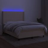 vidaXL Boxspring met matras en LED stof crèmekleurig 140x190 cm