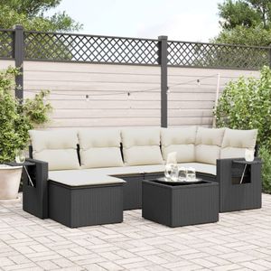 vidaXL 7-delige Loungeset met kussens poly rattan zwart