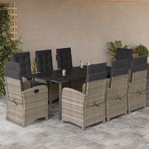 vidaXL 9-delige Tuinset met kussens poly rattan lichtgrijs