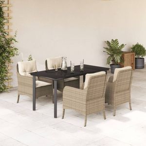 vidaXL 5-delige Tuinset met kussens poly rattan beige