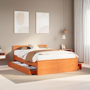 vidaXL Bedframe zonder matras met hoofdbord hout wasbruin 160x200 cm