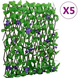 vidaXL Kunstplant klimop op latwerk 5 st uittrekbaar 180x70 cm groen