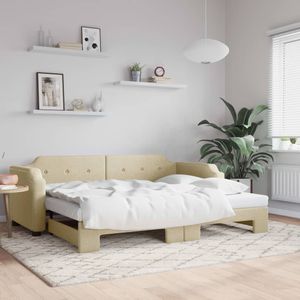 vidaXL Slaapbank met onderschuifbed 80x200 cm stof crèmekleurig