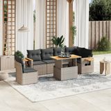 vidaXL 7-delige Loungeset met kussens poly rattan grijs