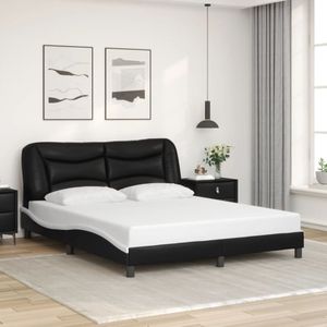 vidaXL Bedframe met hoofdbord kunstleer zwart en wit 160x200 cm